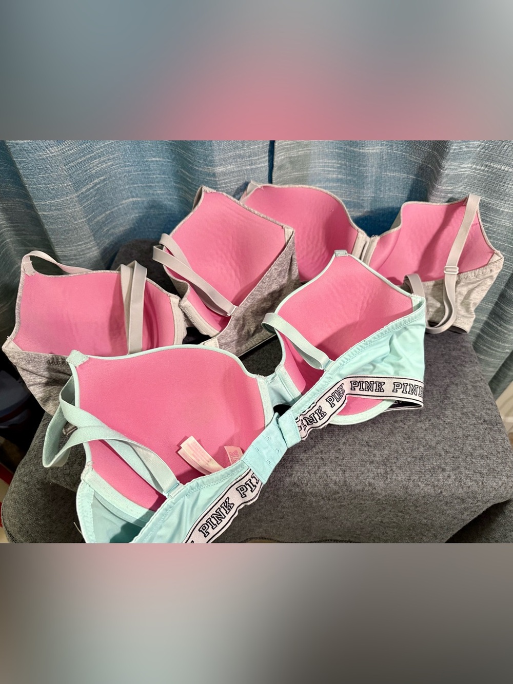 PINK Victoria's Secret Light Gray & Mint Padded T-Shirt Bras lot of 3 - Picture 2 of 4